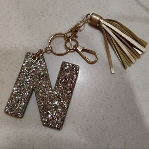Gold Glitter "N" Keychain with Tassel